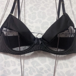 Sexy black polka dot mesh bra with bow detail and sheer paneling for women