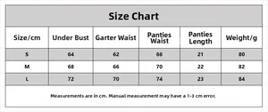 Size chart for lace lingerie set showing under bust and waist measurements for S M L