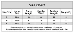Detaillierte Größentabelle für das transparente Stickerei-Lingerie-Set mit allen Maßen