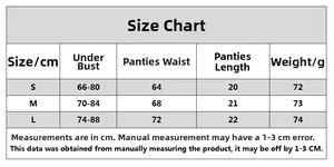 Detailed size chart for floral embroidery satin lingerie set showing S to L measurements