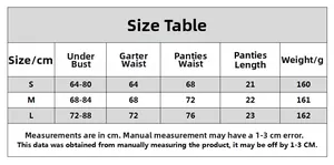 Detailed size guide table for metal chain lingerie set showing bust and waist measurements