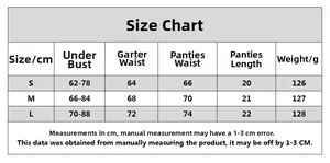 Detailed size guide for black sheer polka dot lingerie set including S, M, L dimensions