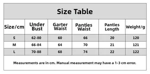Detailed lingerie size guide table for floral embroidery bra set in S, M, and L sizes