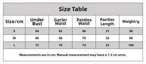 Tableau des tailles détaillé pour ensemble lingerie en dentelle avec mesures en cm et g
