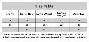 Tableau des tailles détaillé pour ensemble de lingerie en dentelle avec mesures S M L