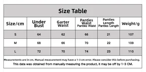 Size chart for floral embroidery lingerie set showing measurements for S, M, and L sizes