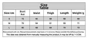 Lace bodysuit size chart for S, M, L with bust, waist, leg, and length measurements
