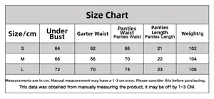 Guide des tailles pour ensemble de lingerie noire montrant les mesures S, M et L