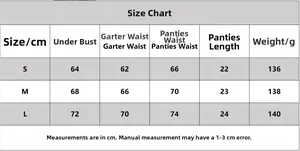 Detailed size chart for fireworks embroidery sheer lingerie set including bust and waist info