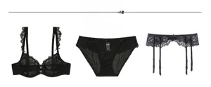 Ensemble de lingerie 3 pièces en dentelle noire avec soutien-gorge armatures et jarretelle