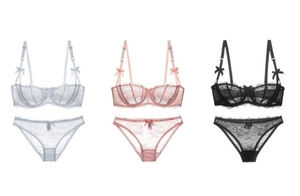 Detailed lace embroidery and bow accents on sexy push-up bra and panty lingerie sets