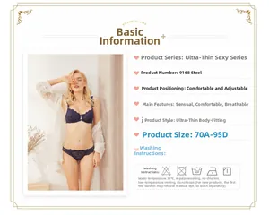 Détails d'un ensemble soutien-gorge en dentelle bleu foncé avec motifs floraux fins