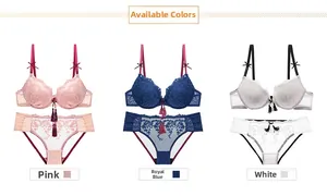 Sexy lace lingerie sets in pink, royal blue, and white with elegant tassel details