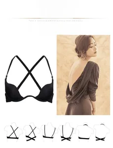 Dettagli del reggiseno nero a U profonda con spalline convertibili per abiti scollati