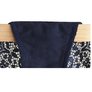Luxurious dark blue full lace low-waist briefs for women featuring floral hollow design