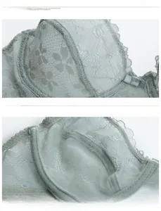 Detailed close-up showing fine lace texture and breathable mesh lining of the bra