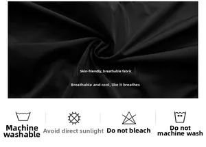 Detailed view of breathable black lace fabric with international laundry care symbols