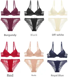 Ensemble soutien-gorge et culotte en dentelle en bordeaux, noir, crème, rouge et bleu roi