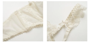 Détail du soutien-gorge en dentelle blanche avec ailes latérales en mesh et nœud délicat