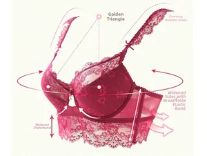 Vue détaillée du soutien-gorge en dentelle bordeaux avec larges ailes latérales