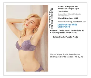 Dettaglio completo intimo in pizzo viola con coppe 3/4 push-up e spalline