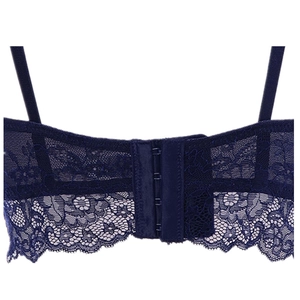 Navy lace push-up bra set featuring floral embroidery and a 4-row hook closure