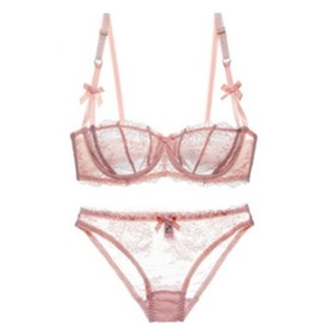 Women Sexy Lace Bra And Panty Floral Embroidery Half Cup Gathering Lingerie With Bowknot Decoration Luxurious Underwear
