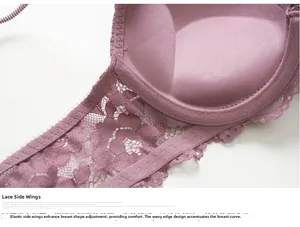 Détail des ailes latérales en dentelle florale élastique avec bords festonnés du soutien-gorge
