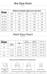 Tableau des tailles détaillé pour ensemble de lingerie en dentelle avec guide de mesure