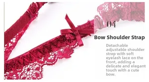 Détail d'un soutien-gorge dentelle bordeaux avec bretelles réglables ornées de nœuds