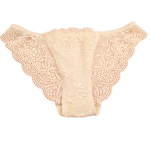 Champagne floral lace panties for women with scalloped edges and sheer luxury design