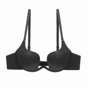 Reggiseno push-up nero con scollo a U profondo, schiena scoperta e spalline