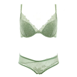 Style Français Sexy Dentelle Broderie Floral Soutien-Gorge À Armatures Et Culotte En Maille Push Up Lingerie Femme