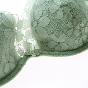 Ensemble soutien-gorge en dentelle brodée vert menthe avec détails floraux et nœud en satin