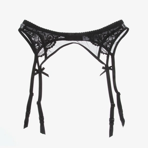 Porte-jarretelles sexy en dentelle noire avec empiècement résille et bretelles réglables