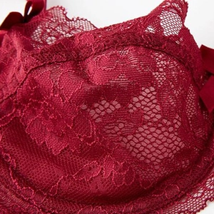 Reggiseno in pizzo bordeaux con ricamo floreale e fiocco di velluto per un look chic