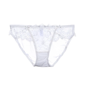 Culotte en dentelle blanche pour femme avec mesh transparent et nœuds en satin sur les côtés