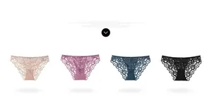 Lace panties in beige, burgundy, dark green, and black with floral transparent details