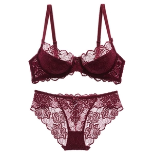 Women Sexy Lace Lingerie Top And Bottom Ultra Thin Mesh Breathable Floral Underwear For Women Elegant Luxurious Bra Panty