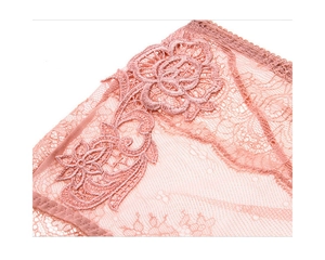 Vue macro détaillée de la dentelle florale rose et du tissu en maille respirant