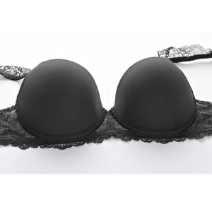 Elegant black lace push-up bra with smooth 3/4 cups and vintage floral embroidery