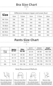 Tableau des tailles détaillé pour ensemble de lingerie en dentelle avec mesures