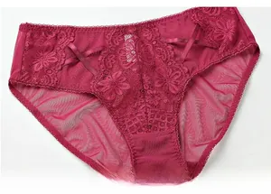 Vue détaillée de la culotte en dentelle bordeaux avec mesh et sangles croisées