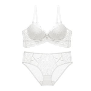 Ensemble lingerie push-up en dentelle blanche avec motifs floraux et culotte assortie