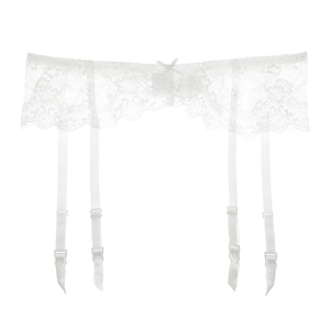 Sexy white floral lace garter belt for women with bow detail and adjustable straps