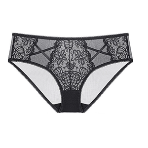 Culotte sexy en dentelle noire pour femme avec empiècement résille et fines brides