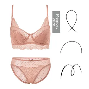 Pink lace lingerie set with flexible memory steel wire underwire demo for comfort