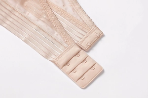 Vue macro de l'agrafe à 4 rangées et des détails de dentelle sur un soutien-gorge