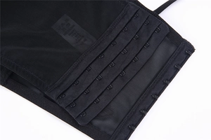 Close-up of the multi-row hook-and-eye closure on breathable mesh waist trainer