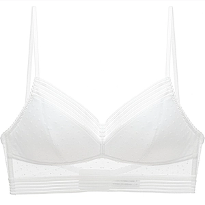 Bralette en dentelle française blanche avec bretelles fines et motif à pois délicat
